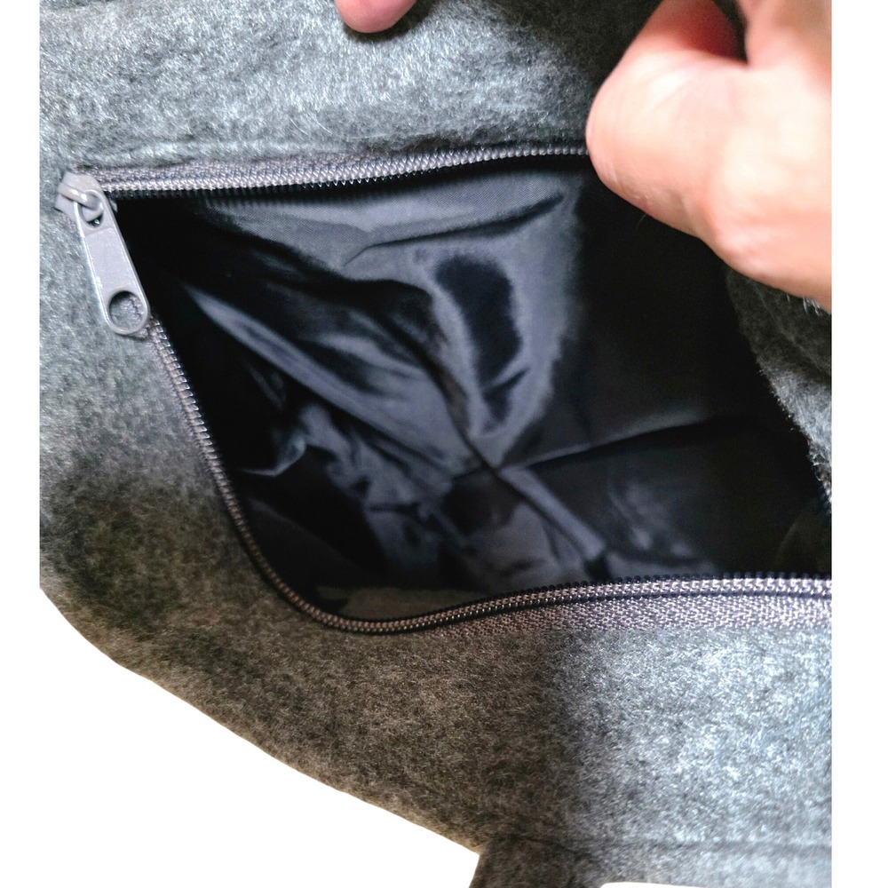 Gray Felt Shoulder Bag Whimsical Mushroom Caterpillar Applique Zipper  closure - Picture 4 of 7